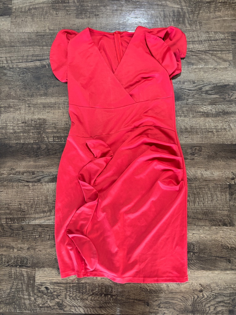 Red Ruffle-Detail V-Neck Mini Dress